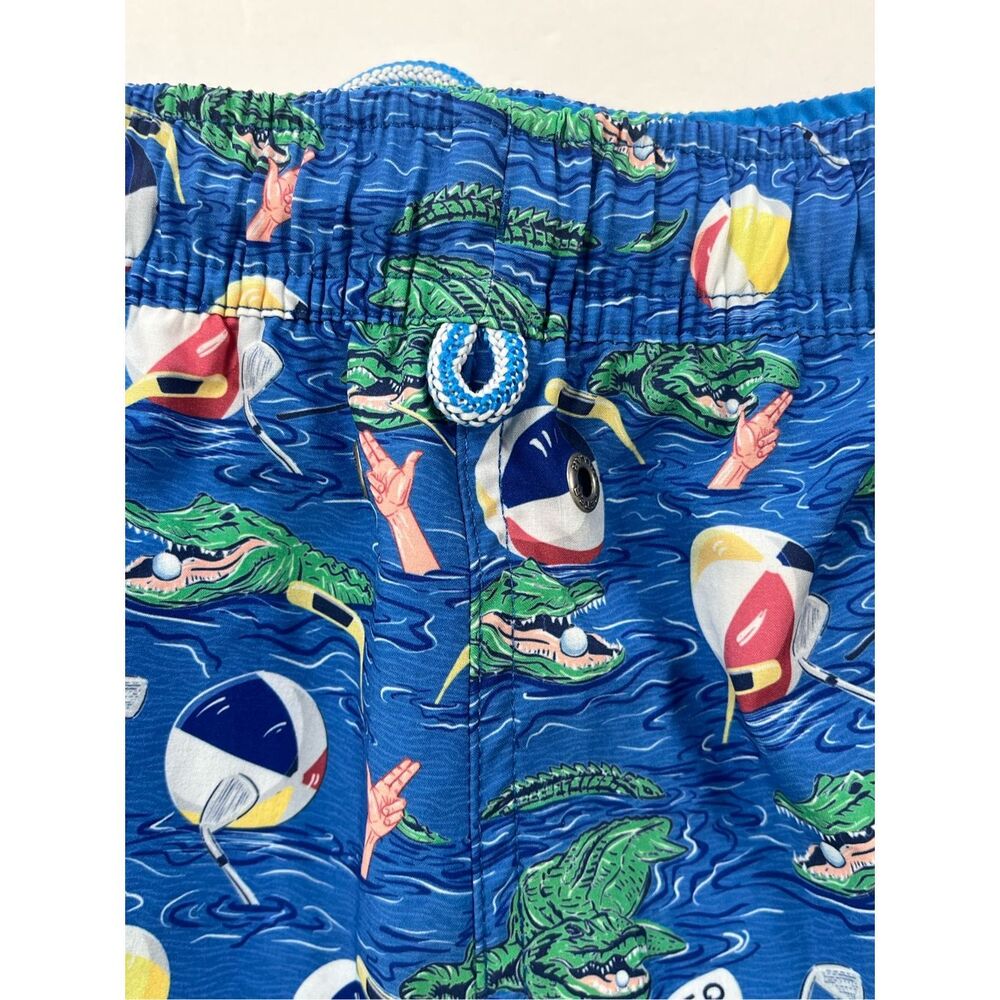 Peter Millar Crown Blue Alligator Golf Beach Print Swim 7” Trunks Mens Large - Picture 9 of 12